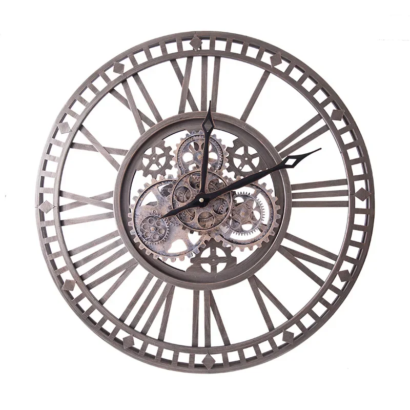 

American Vintage Gear Wall Clock European Metal Art Wall Clock Living Room Decoration Creative Pointer Quartz Clock