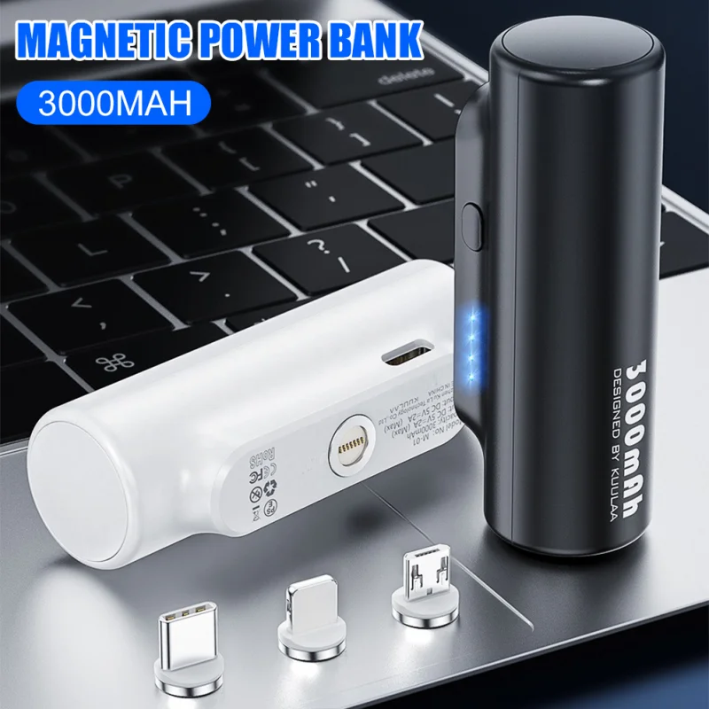 

3000mAh Wireless Power Bank Portable External Battery Magnetic Charging Plug Emergency Powerbank Usb-Type C for iPhone Xiaomi