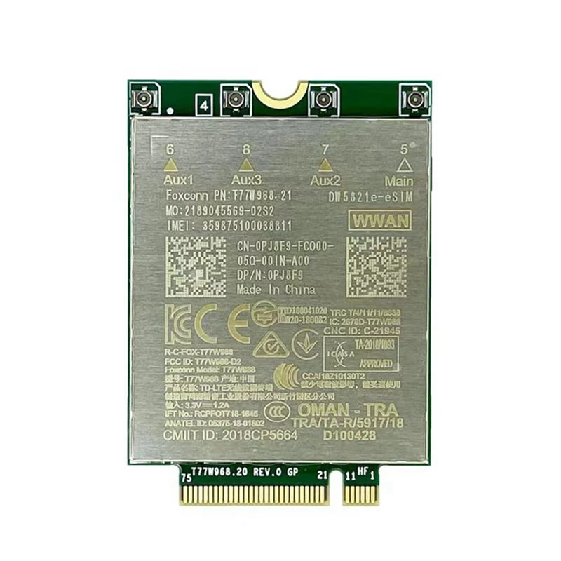

T77W968 For Dell DW5821E LTE Cat16 GNSS 5G WWAN Card Module Parts For Lattore 5420 5424 7424 Rugged Latitude 7400/7400 2-In