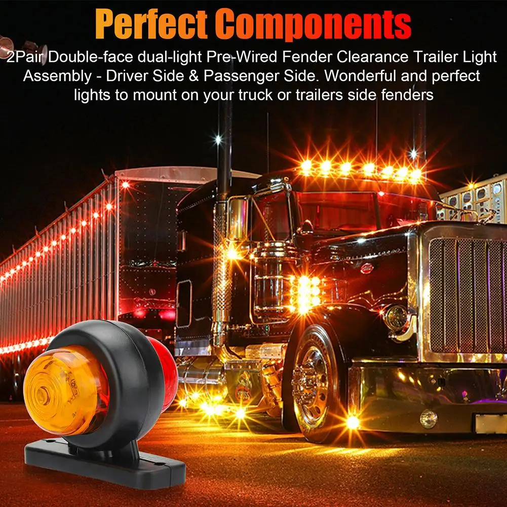 

4 Pcs Auto Side Marker Lights Led Truck Trailer Round Dual Face Lamp Ip68 Sealed Waterproof Turn Signal Light