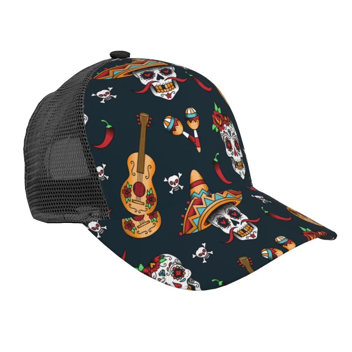 

Summer Unisex Baseball Cap Male Female Breathable Mesh Snapback Hat Mexican Skull Pattern Casual Sport Hat