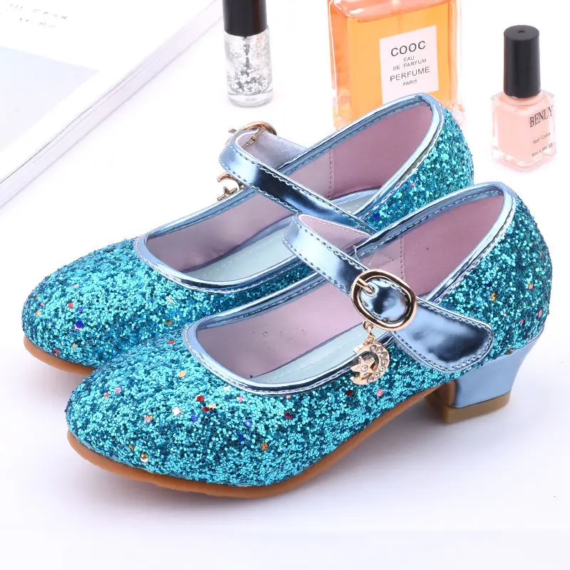 

Детские кожаные туфли принцессы для девочек розовые Серебристые блестящие туфли на высоком каблуке туфли для девочек с блестящими бабочками Туфли Мэри Джейн