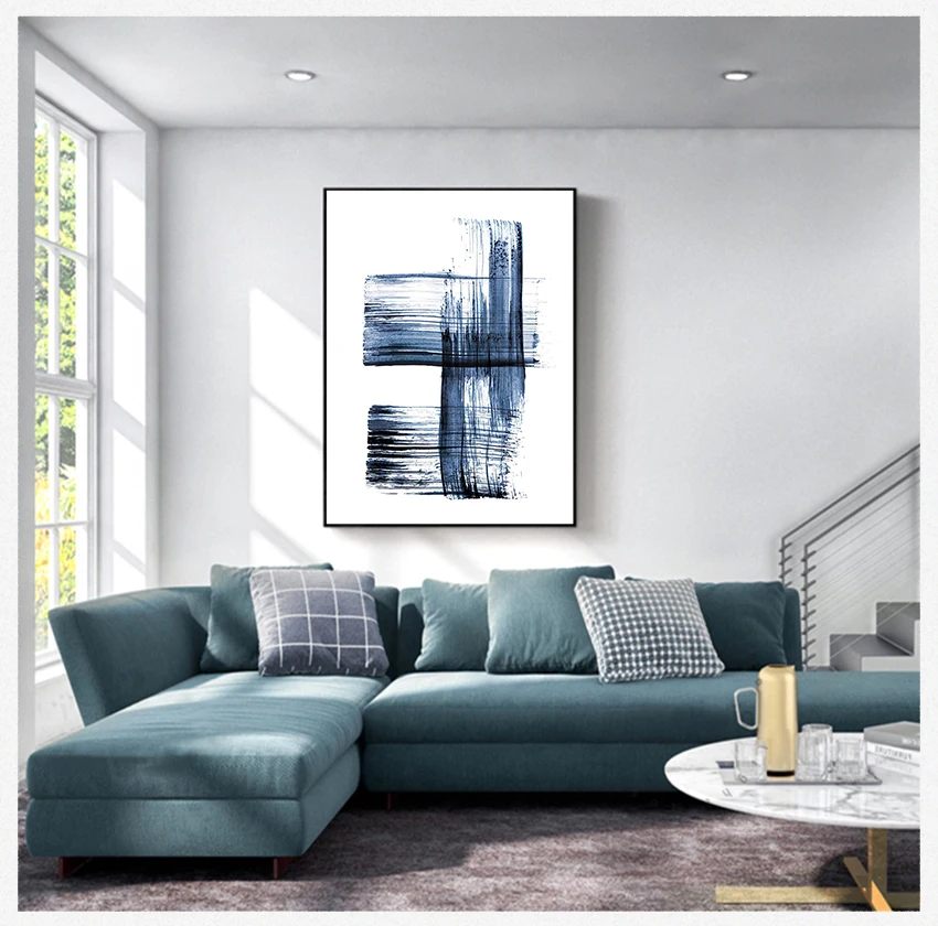 

Печатная Картина на холсте для гостиной, кабинета, Декор, индивидуальный абстрактный минималистичный плакат, Синий Граффити, повседневный простой