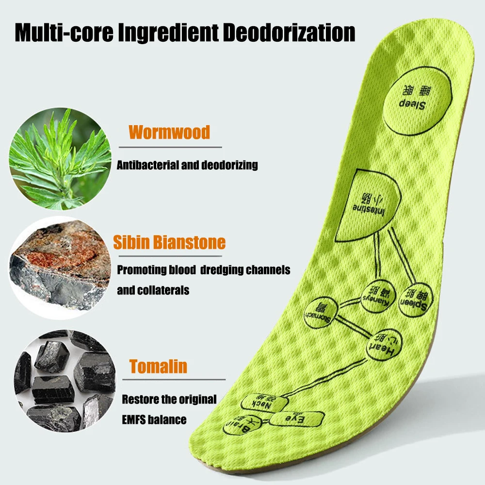 Wormwood Sports Insoles for Men Women Foot Acupressure Massage Shoe Pads Soft Insert Sweat-absorbing Deodorant Running Insoles