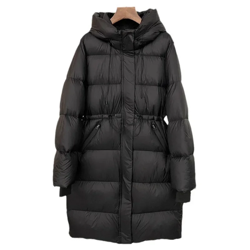 Женское длинное пуховое пальто с талией |