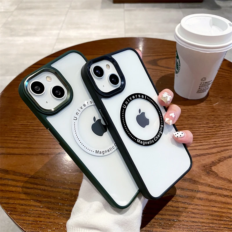 

Transparent Magnetic Magsafe Wireless Charge Case For iPhone 14 Pro Max 14 Plus Soft Armor Bumper Hard acrylic Shockproof Cover