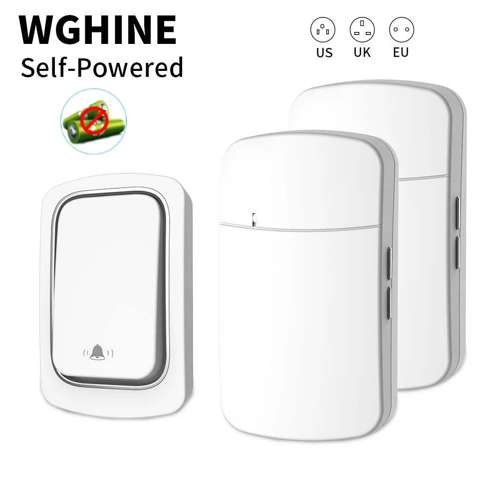 звонок беспроводной, без батарей, водонепроницаемые независимые дверные колокольчики,ЕС, Великобритания, США вилки, интеллектуальные сирены безопасности，38 Музыка，Регулирование громкости 3.