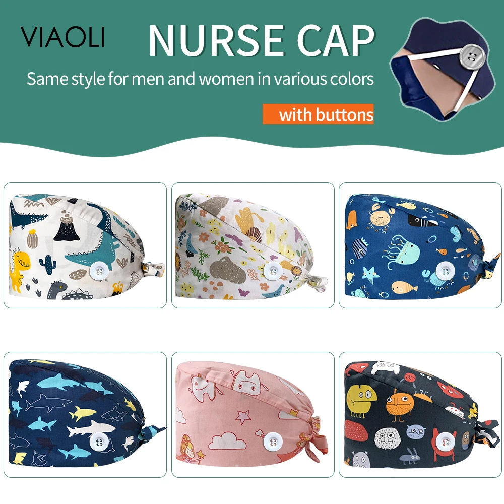 

Cartoon Printing Surgical Caps Women Pet Clinic Scrub Hats Nurse Accessories Cap Women Dentist Caps Beautician Doctor Scrubs Hat