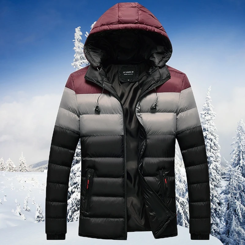 Thick Warm Warm Parkas Men Outdoor Patchwork Windbreaker Hat Parkas Male Winter Hooded Coat Overcoat Mens 22SS New Snow Outwear
