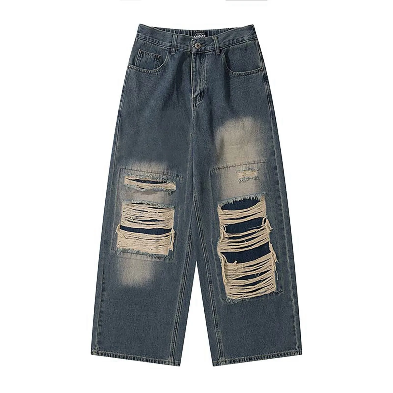 Летняя одежда Женские винтажные рваные джинсовые брюки с широкими штанинами