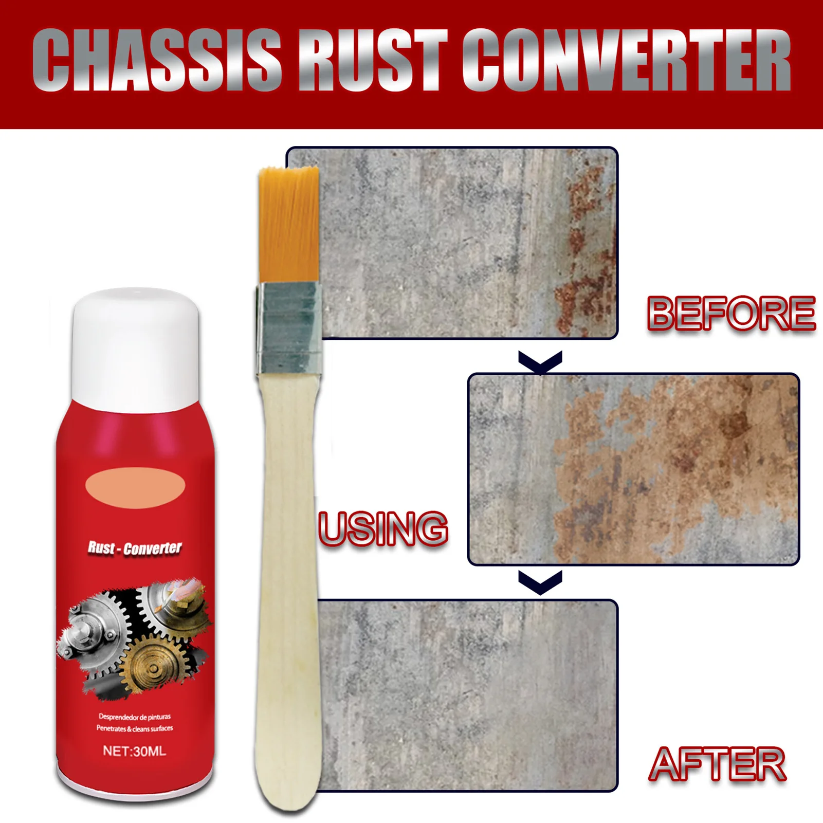 

Rust Converter 30ml Rust Remover For Metal Car Chassis Derusting Rust Inhibitor Dissolver With Brush For Car Truck Detailing