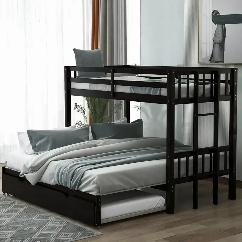 

Twin Over Twin Bunk Bed with Trundle for Kids Room, Espresso