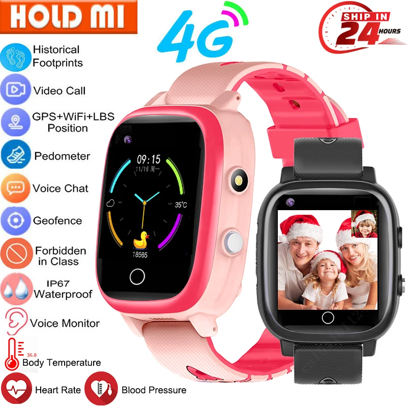 

4G Children Smart Watch GPS Wifi Position Video Call Tracker Location SOS IP67 Body Temperature Kids Smartwatch Boys Girls Gifts