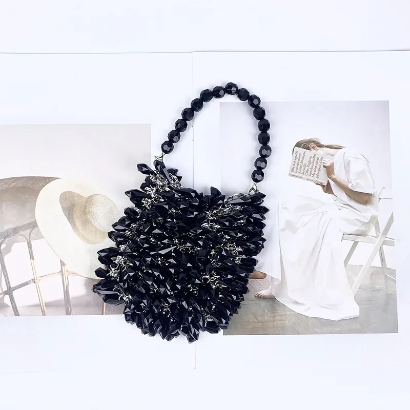 Женская вечерняя сумка роскошная дизайнерская плетеная черная акриловая ручной