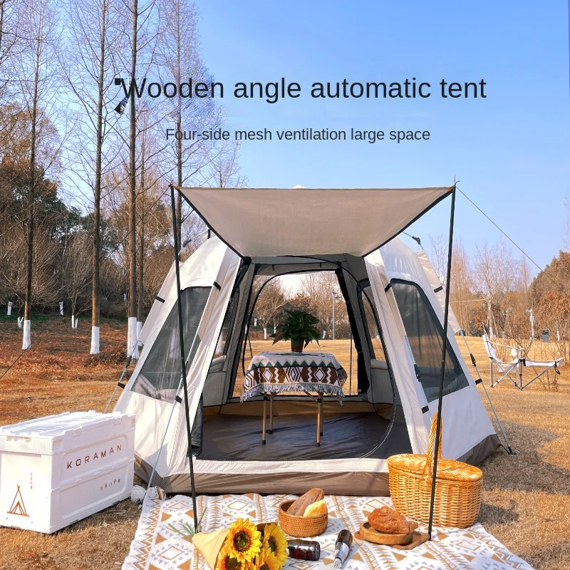 Outdoor Tent Hexagonal Camping Large Space Rainproof Camping Outing Equipment Automatic Portable Tents Canopy