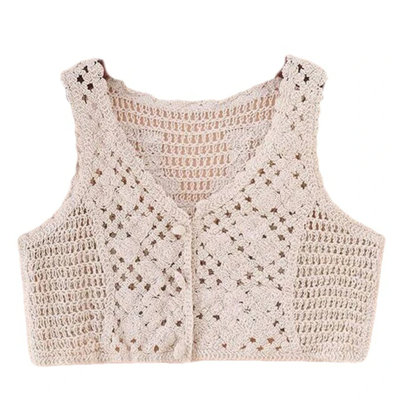 

Girls Sleeveless Knitted Vest Crochet Waistcoat Photo Shooting Props Flower Hollow Button Cardigan Toddler Girls DropShipping