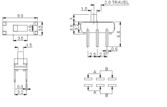 YYT 20 шт. MSK-22D18 небольшой тумблер мощности 3/6/8-контактный линейный патч боковой