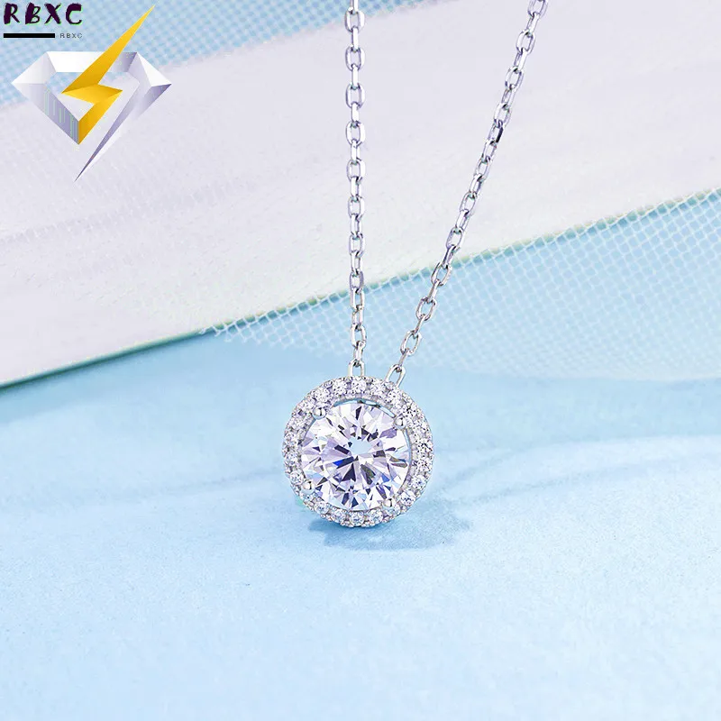 

RBXC Necklace Clear Cubic Zircon Tibetan Silver S925 Jewelry Collier Women Bridal Engagement Round Pendant With Chain DZ103