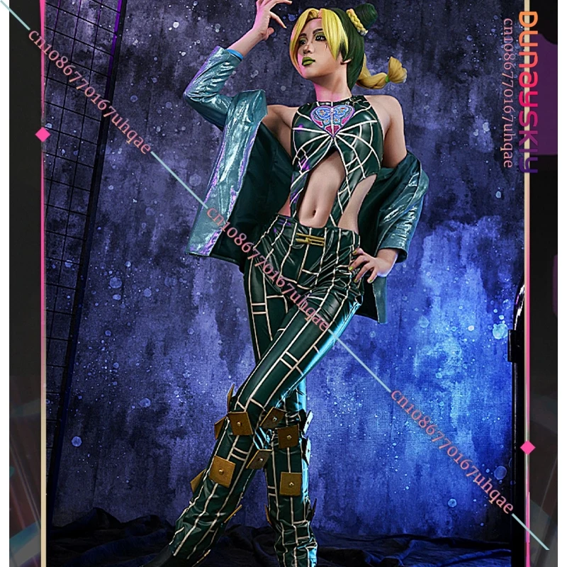 Джолин Куджо Косплей Костюм Аниме JoJ-Bizarre Adventure Cos Наряд Зеленый Клетчатый Парик