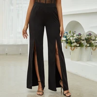queeunus fashion women pleated pants solid color high waist zipper patchwork loose western style ladies sexy pants for summer