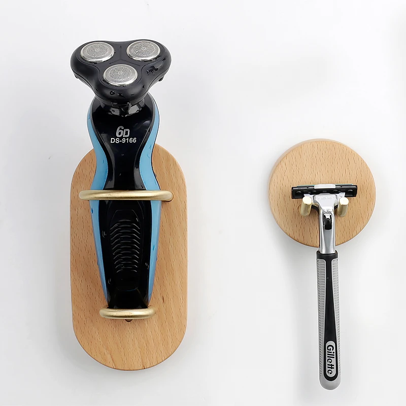 

Walnut Electric Shaver Rack Solid Wood Beauty Apparatus Holder Beech Razor Hanger Wall-mounted Bathroom Shelf Nail-free Bracket