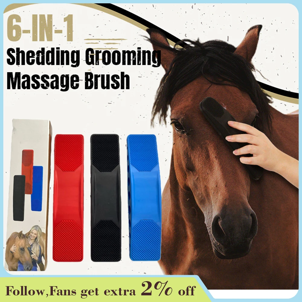 6 In 1 Horse Grooming Brush Massage Cleaning Flea Tick Removal Rubber Hair Comb Accessories Body Mane Tail Bristle riding Brush