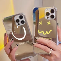 cute smile makeup mirror phone case for iphone mini xr xs max x 7 8 plus se 13 12 11 pro max case creative shockproof back cover