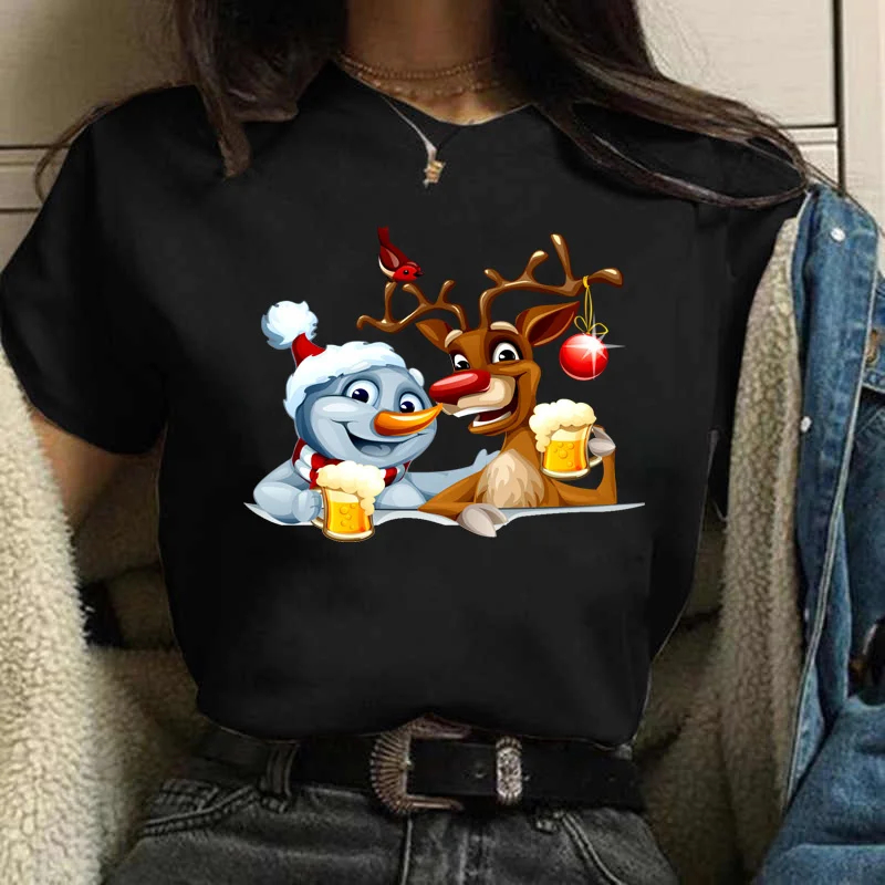 

Funny Santa Claus Merry Christmas T-shirts Cute Reindeer T Shirt Women Fashion Xmas Gift Short Sleeve T-shirt camiseta mujer top