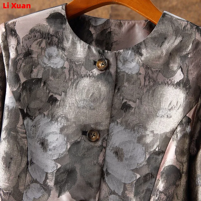 High Quality Elegant Lady Women's Jacket Round Neck Jacquard Coat New Spring Autumn All-Match Small Fragrance Korean Ladies Top