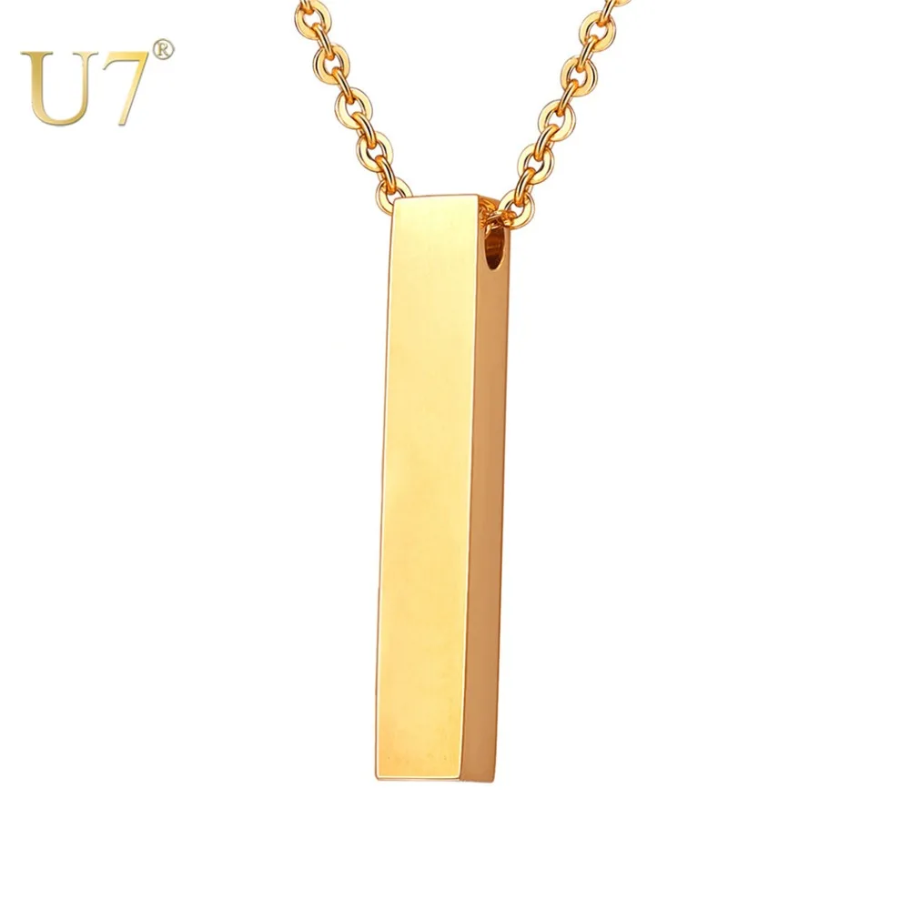 U7 Personalisierte Quader Bar Anhänger Halskette Nachricht Text Gravieren Männer Frauen Edelstahl Gold Namen Kette Halskette N1120