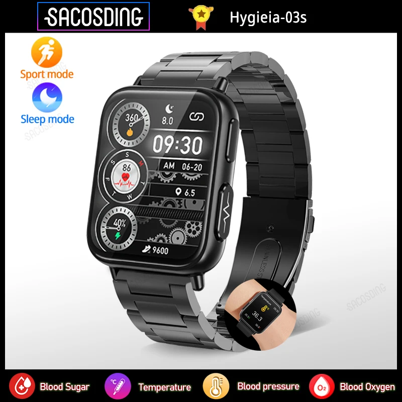 

Hygieia-03s Noninvasive Blood Sugar ECG+PPG Smart Watch Heart Rate Blood Oxygen Health Smartwatch IP68 Waterproof Sports Watches