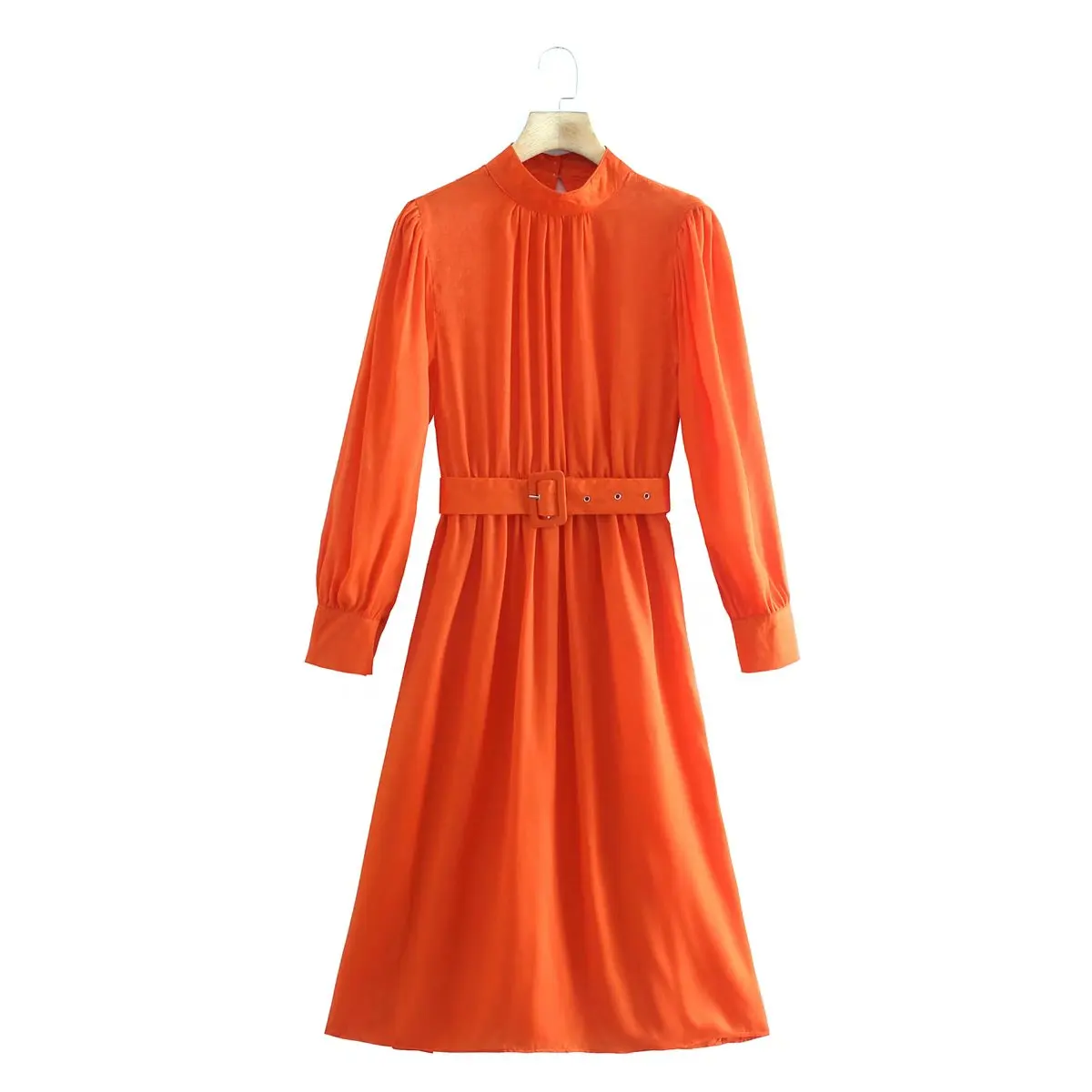 

Женское платье-миди с длинным рукавом, оранжевое винтажное офисное платье с вырезом-лодочкой, 2022