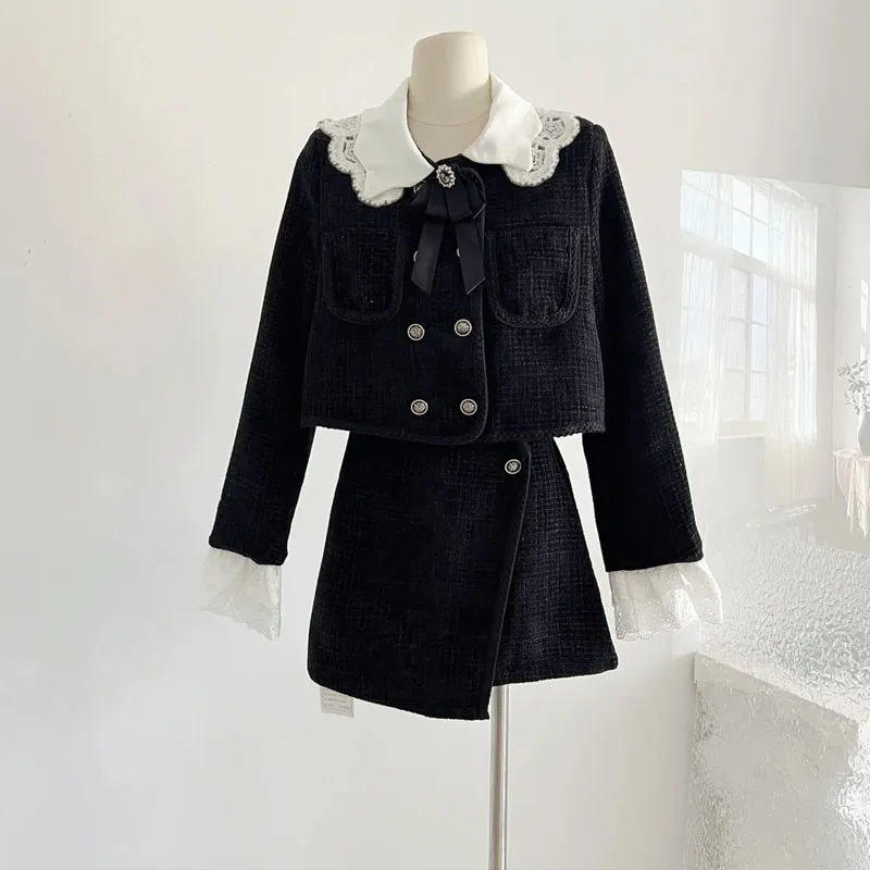 Женский твидовый костюм из двух предметов винтажный короткий топ и короткая