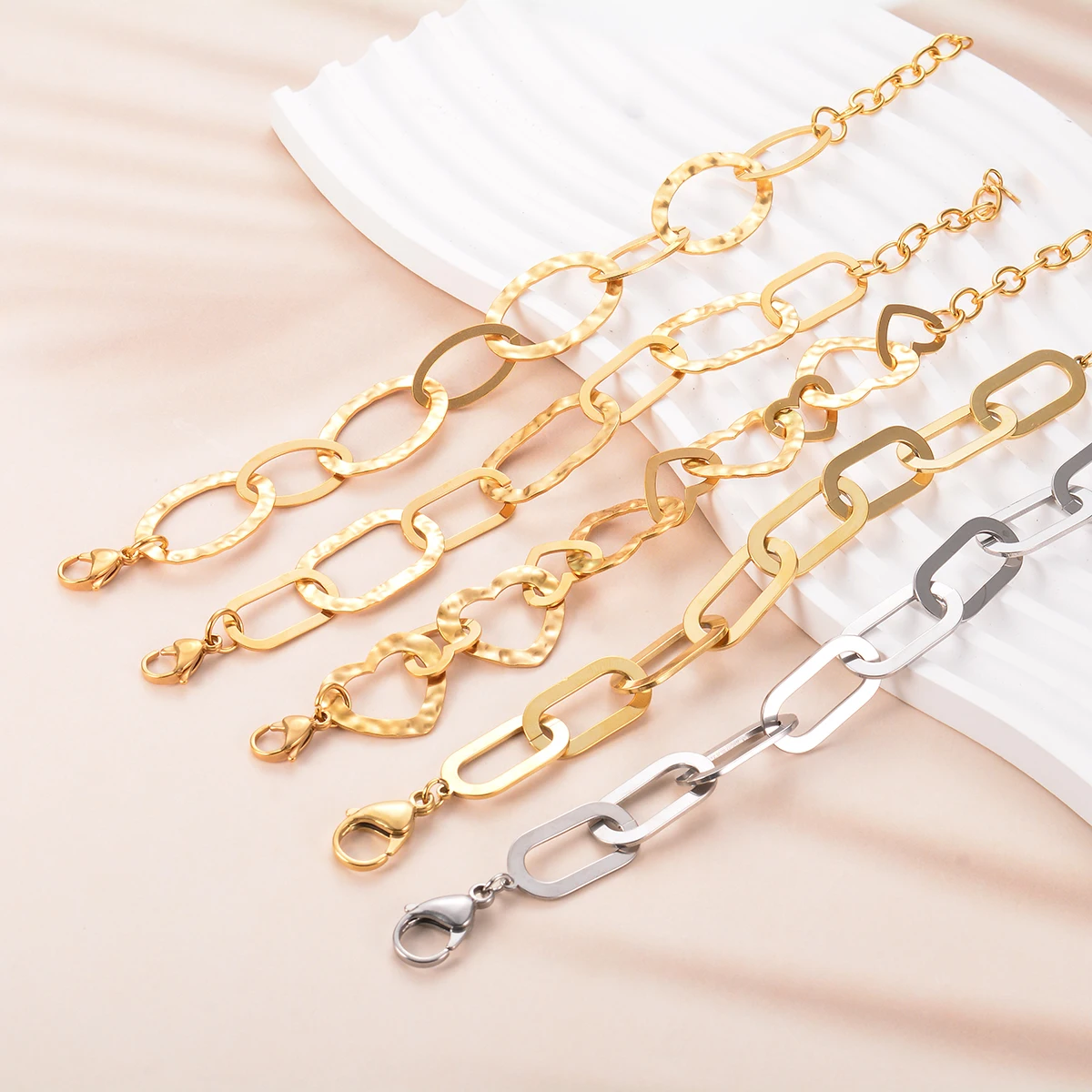 

Stainless Steel Simple Geometric Punk Link Bracelet Unisex Gold Color Wide Connector Chain Bracelet Jewelry Handmade