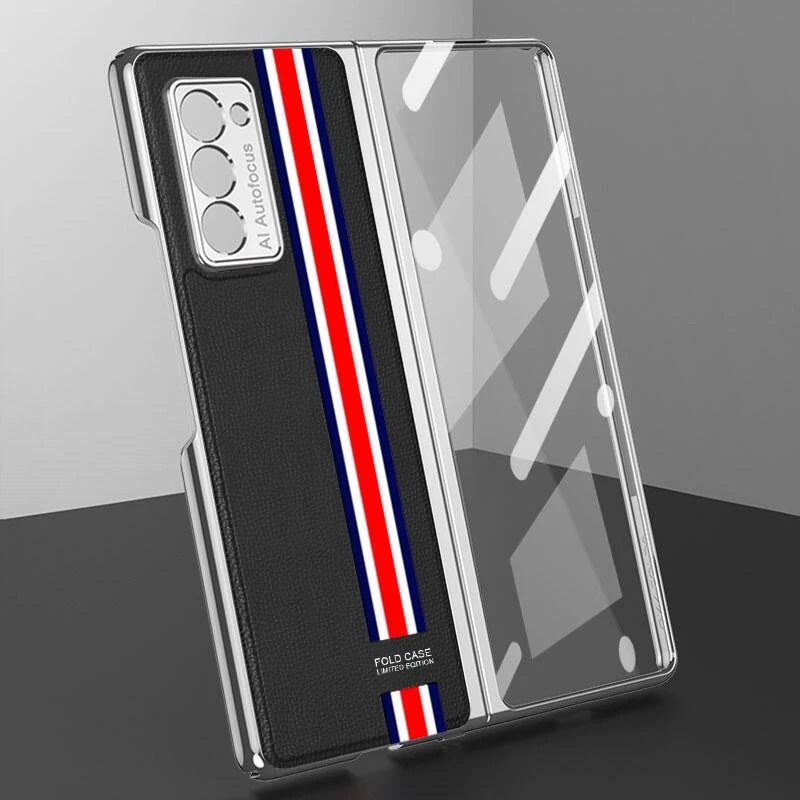 

Leather Plating Fold Case For Samsung Galaxy Z Fold 2 3 4 Case Luxury Screen Film Frame Hard Cover For Fold2 Fold3 Fold4 Case