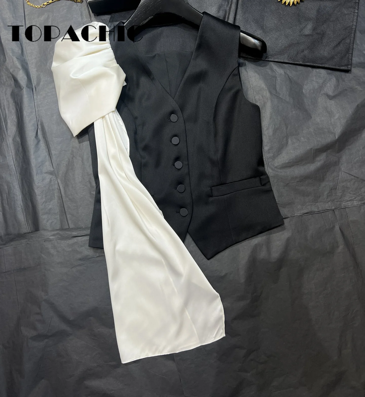 Женский винтажный однобортный жилет с v-образным вырезом и цветной лентой