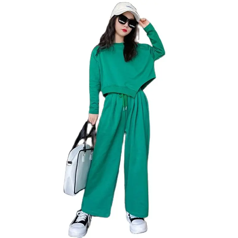 

Spring and Autumn Girls Clothes Fashion New Sweater Wide Leg Pants Suits Kids Girls Clothes Kids Clothes 8 9 10 12 14 Years Old