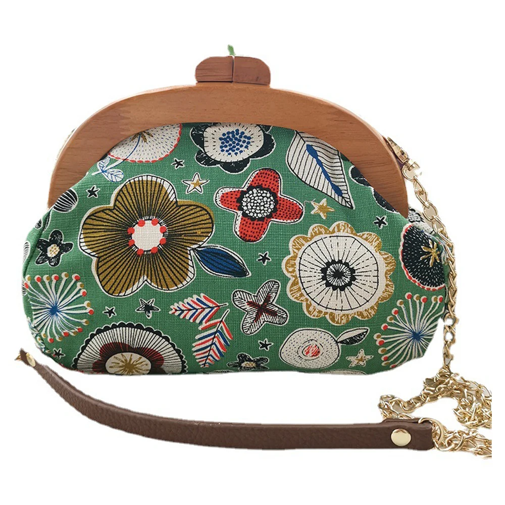 

DIY Embroidery Bamboo Handbag Flowers Pattern Handcraft Needlework Cross Stitch Kit Hand Bag Purse with Sling Chain Shoulder Bag