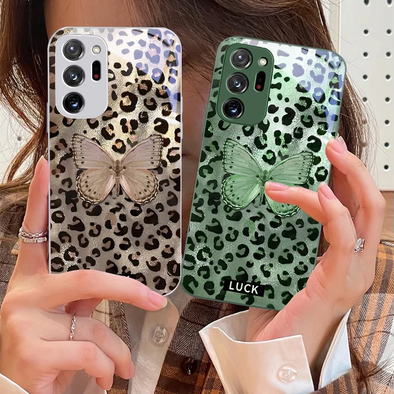 Banwen Butterfly Color For Samsung Galaxy Note 8 9 10 PRO 20 Ultra A01 02 03 Core 04E 4G 12 13 5G Tempering Glass Phone Case
