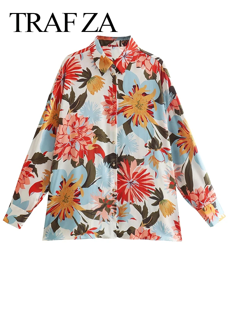 

Женская блузка на пуговицах, с длинным рукавом и ярким принтом