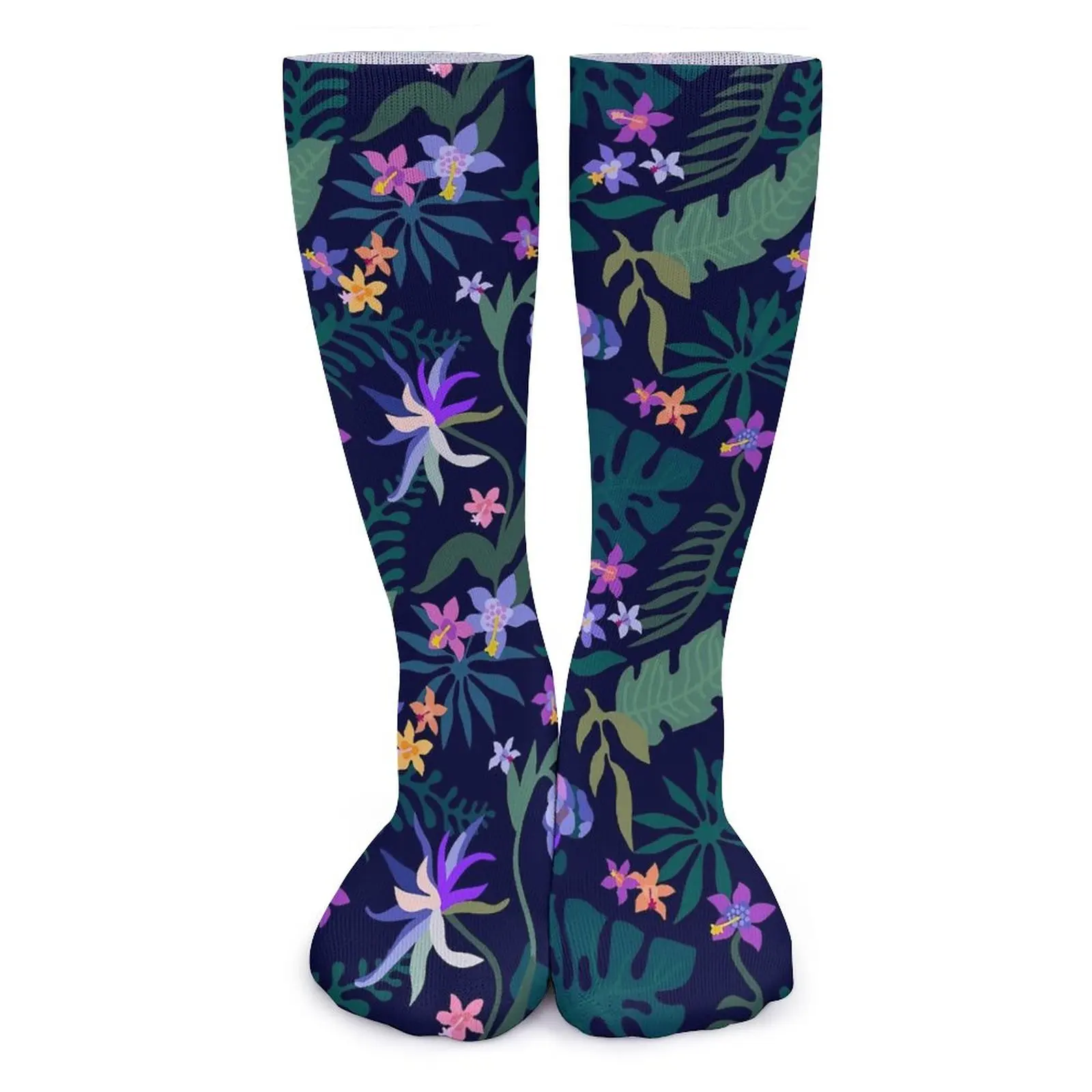 

Ночные тропические носки с цветочным принтом, Осенние нескользящие носки для пар с цветочным принтом, уличные носки среднего размера с мягким рисунком