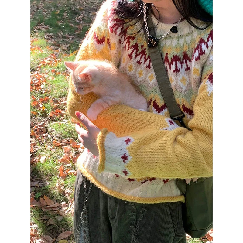 Женский трикотажный свитер с длинным рукавом в стиле Харадзюку