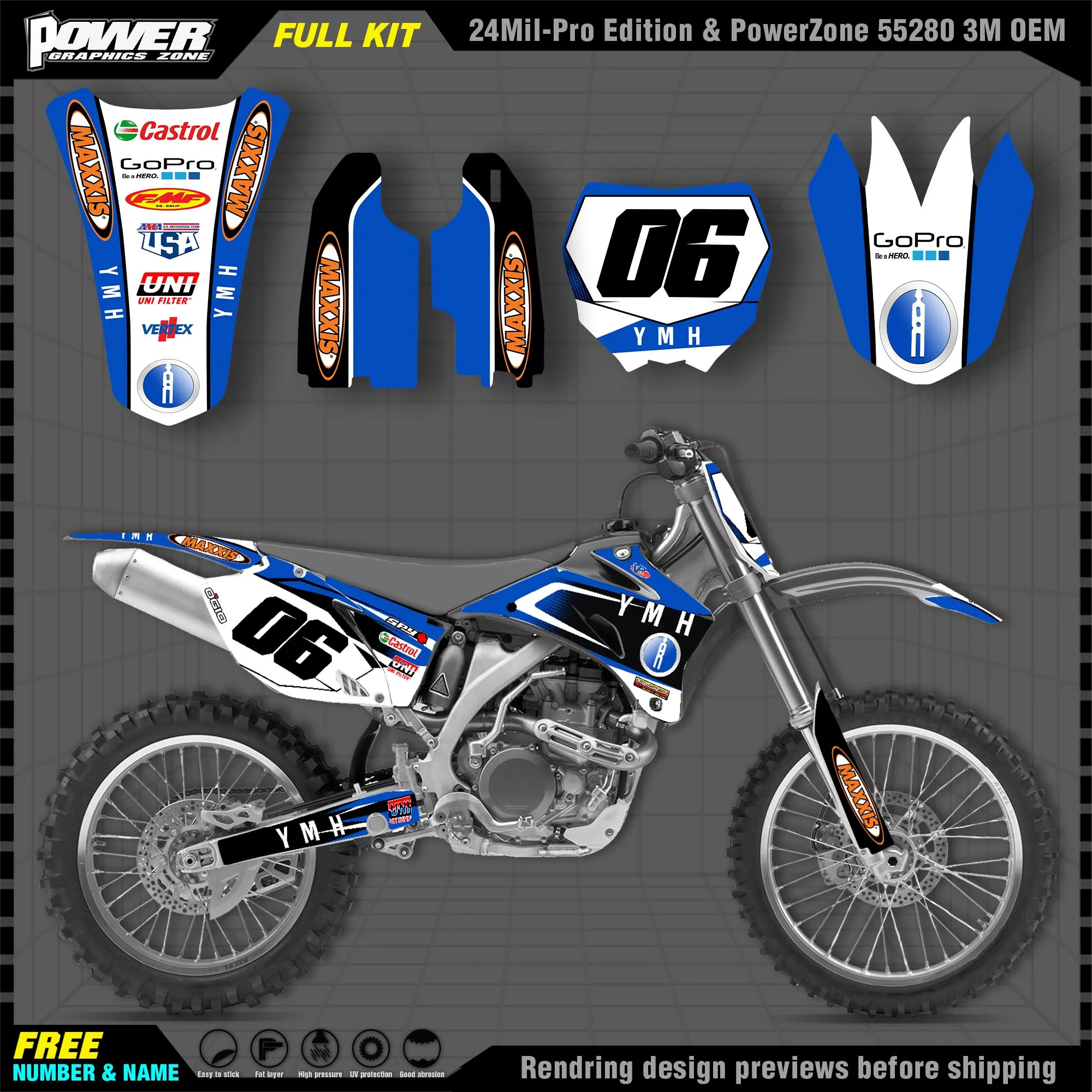 

PowerZone Custom Team Graphics Backgrounds Decals 3M Stickers Kit For YAMAHA 2006-09 YZF250 450 013