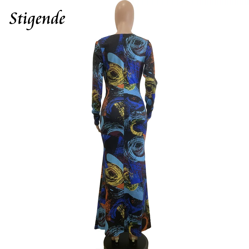 Женское длинное платье на молнии сзади с принтом