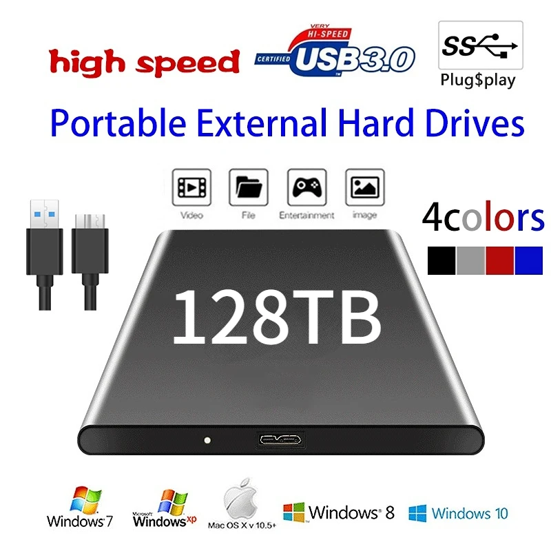 High speed portable external hard disk mass storage USB3.0 interface  2TB 4TB 8TB 16TB 32TB memory metal material  plug and play