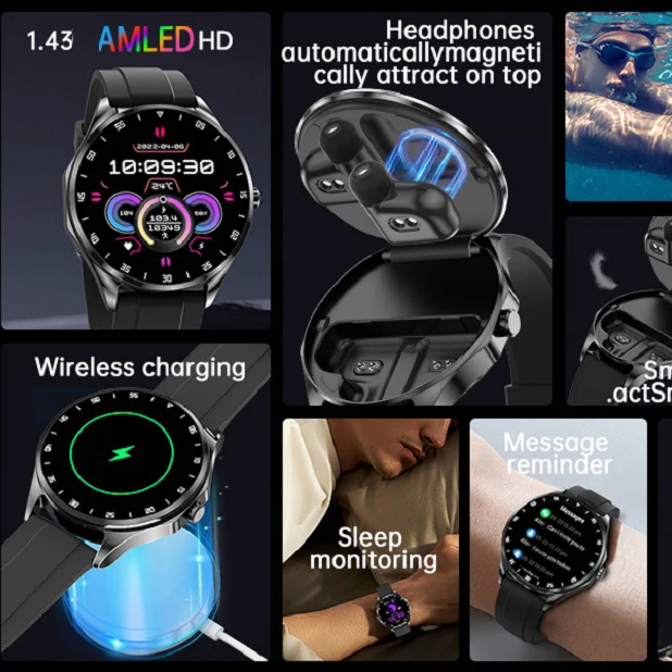 Умные часы NFC с шумоподавлением 2 в 1 цвет ассортименте