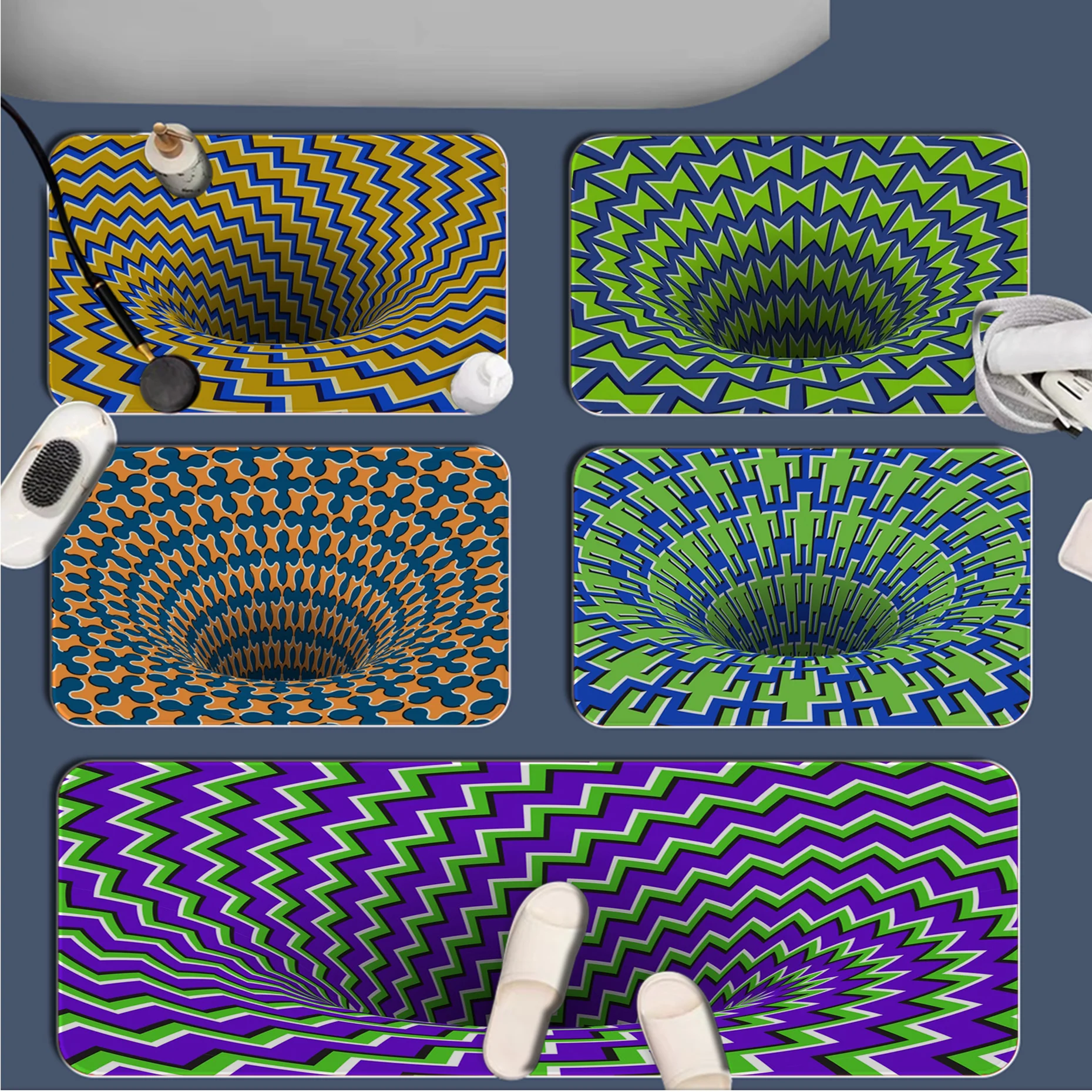 

Vortex Illusion Room Mats Retro Multiple Choice Living Room Kitchen Rug Non-Slip Welcome Rug