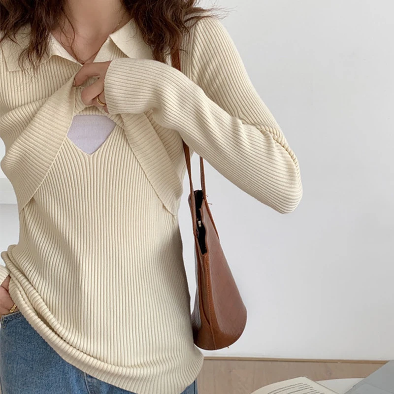 Nursing Sweaters Breastfeeding Maternity Clothes Breast Feeding Knit Sweater Turndown Collar Winter Maternity Clothes enlarge