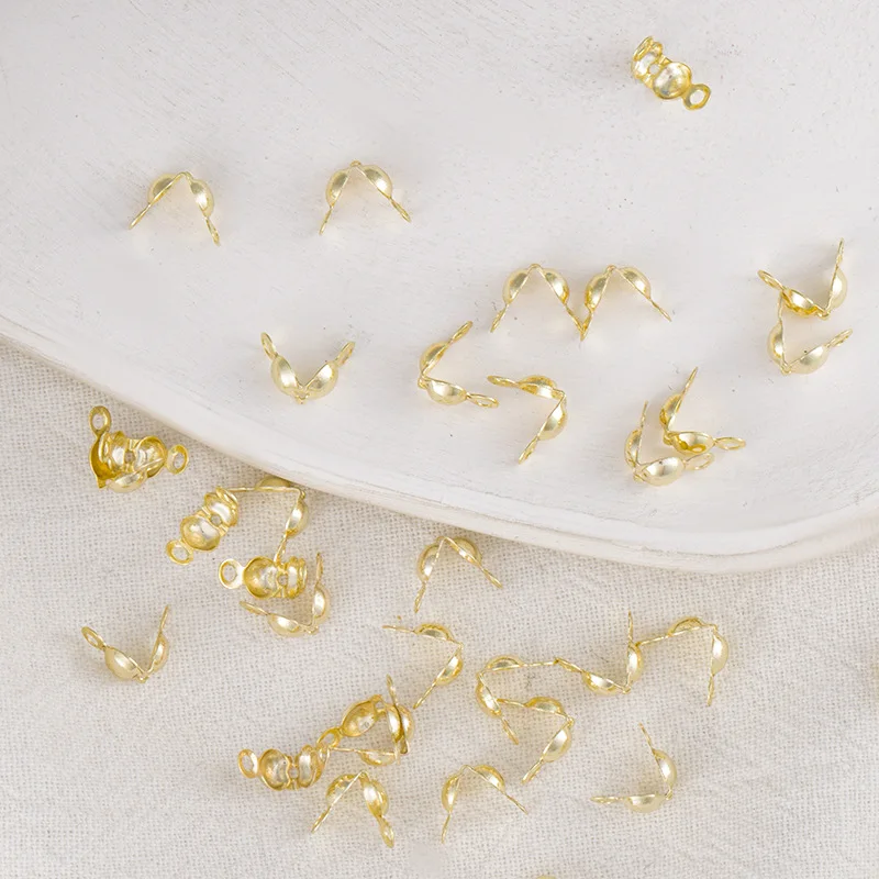 60PCS Calotte End Crimps Bead Tips Clamshell Cap Brass Connector Clasps Covers Closed Loops Necklace Braclet Jewellery Making