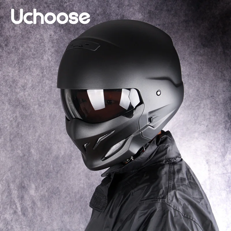 

2022 UCHOOSE New Retro Helmet Detachable Multi-purpose Combination Helmet Motorcycle Locomotive Personality Half Predator Helmet
